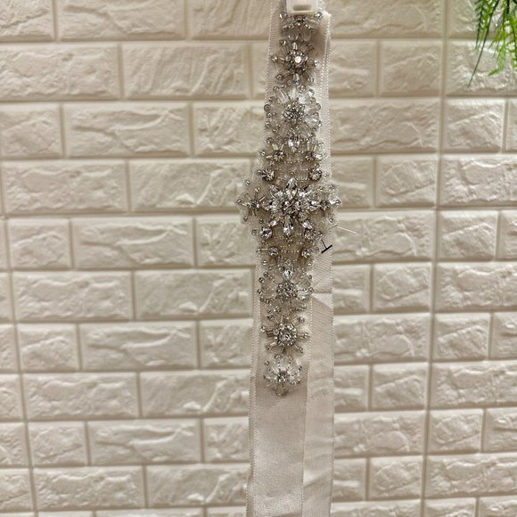 Ivory Bridal Belt with Beaded Center Piece for Wedding Dress